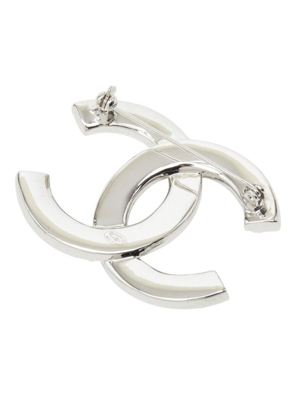 Chanel CC Logo Brooch Silver Metal Faux Pearl Line Stone - Picture 2 of 3